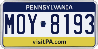 PA license plate MOY8193