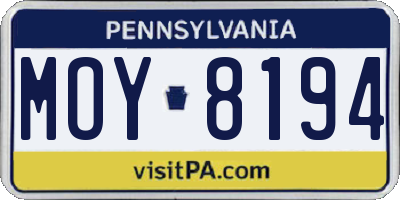 PA license plate MOY8194