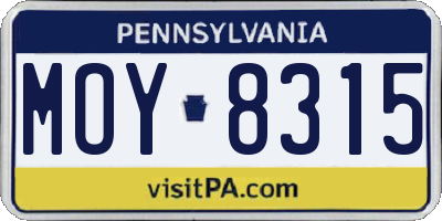 PA license plate MOY8315