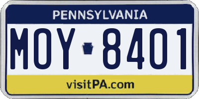 PA license plate MOY8401