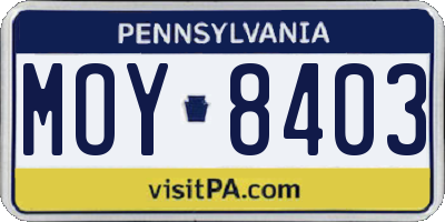 PA license plate MOY8403