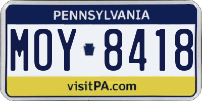 PA license plate MOY8418