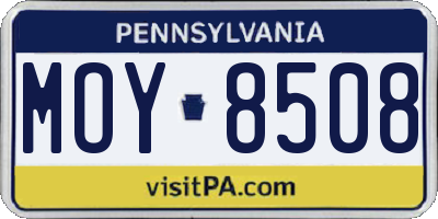 PA license plate MOY8508