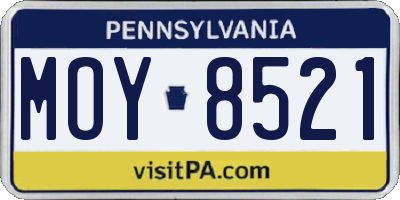 PA license plate MOY8521