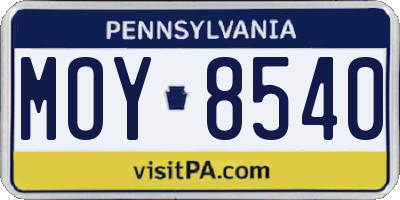 PA license plate MOY8540