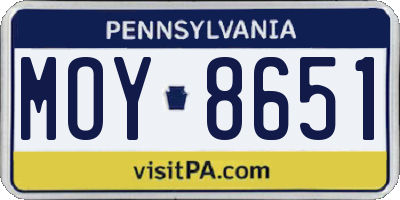 PA license plate MOY8651