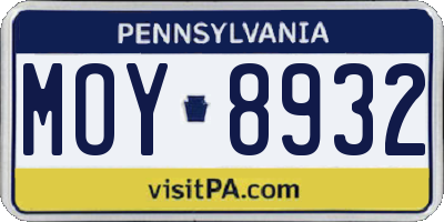 PA license plate MOY8932