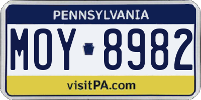 PA license plate MOY8982