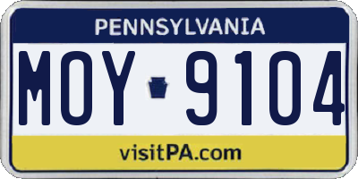 PA license plate MOY9104