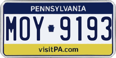PA license plate MOY9193