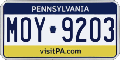 PA license plate MOY9203