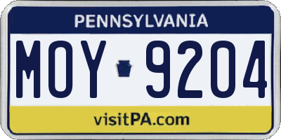 PA license plate MOY9204