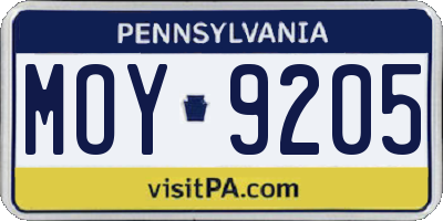 PA license plate MOY9205