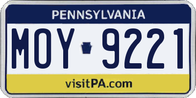 PA license plate MOY9221