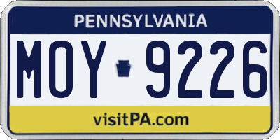 PA license plate MOY9226