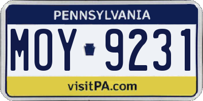 PA license plate MOY9231