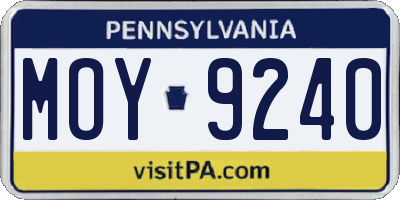PA license plate MOY9240