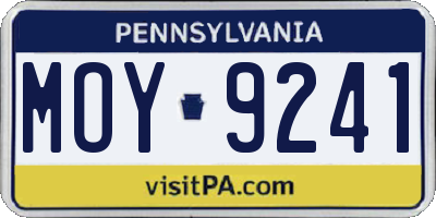 PA license plate MOY9241