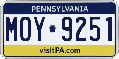 PA license plate MOY9251