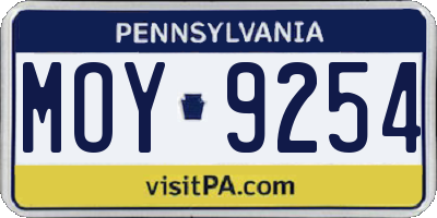 PA license plate MOY9254