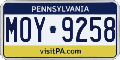 PA license plate MOY9258