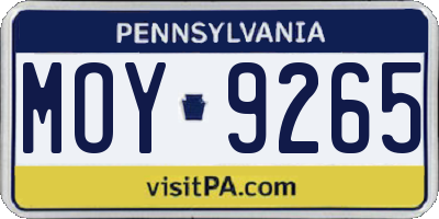 PA license plate MOY9265