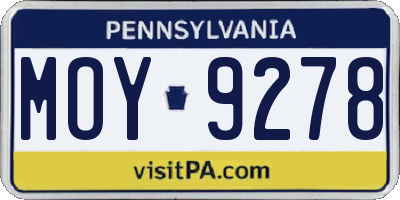 PA license plate MOY9278