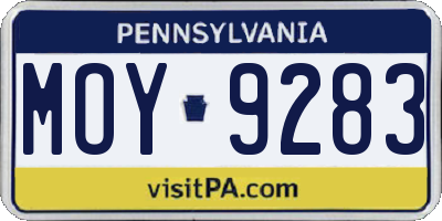PA license plate MOY9283