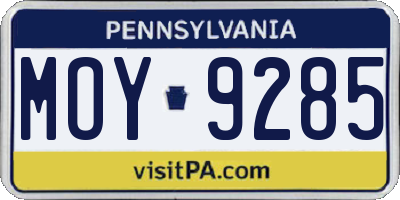 PA license plate MOY9285