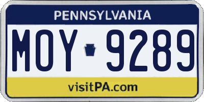 PA license plate MOY9289