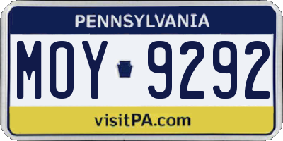 PA license plate MOY9292