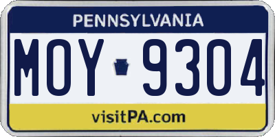 PA license plate MOY9304