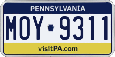PA license plate MOY9311