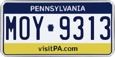 PA license plate MOY9313