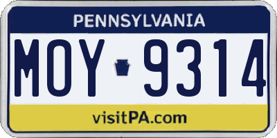 PA license plate MOY9314