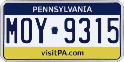 PA license plate MOY9315