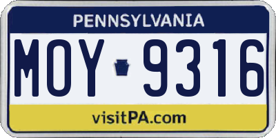 PA license plate MOY9316