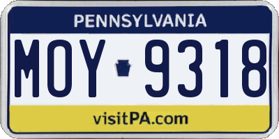 PA license plate MOY9318