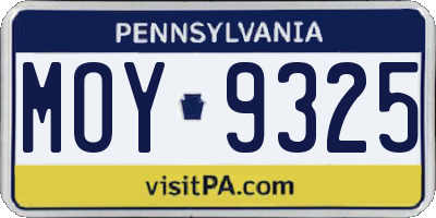 PA license plate MOY9325