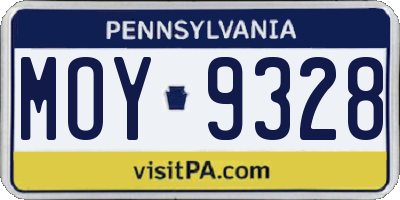 PA license plate MOY9328