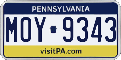 PA license plate MOY9343
