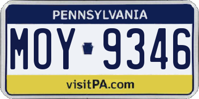 PA license plate MOY9346