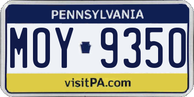 PA license plate MOY9350