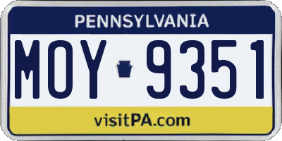 PA license plate MOY9351