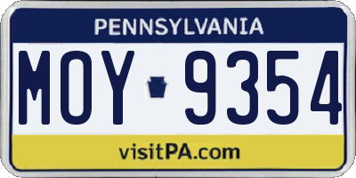 PA license plate MOY9354