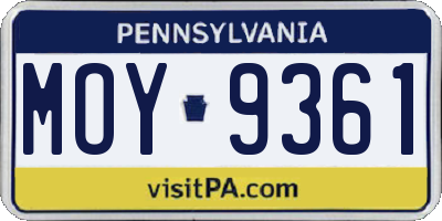PA license plate MOY9361
