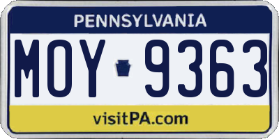 PA license plate MOY9363