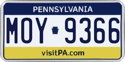 PA license plate MOY9366