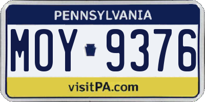 PA license plate MOY9376