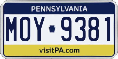 PA license plate MOY9381